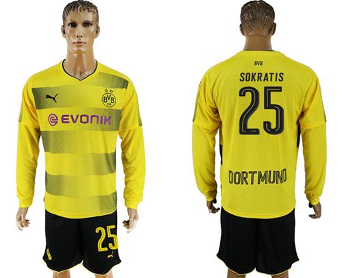 Dortmund #25 Sokratis Home Long Sleeves Soccer Club Jersey - Click Image to Close